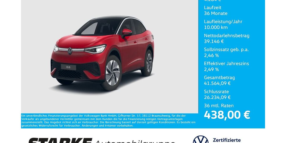 VW ID.5 4.862 km 43.430 &euro; Georgsmarienhütte (Osnabrück) 49124